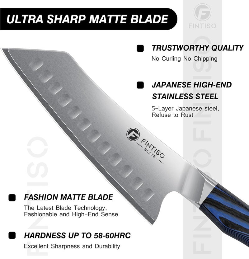 FINTISO 7 Inch Santoku Knife, Ultra Sharp Chef Knife with G10 Handle, High-End 5 Layers 10Cr15CoMoV Japanese Stainless Steel Kitchen Knife, Professional Cutting Knife for Vegetables and Meat - Image 2